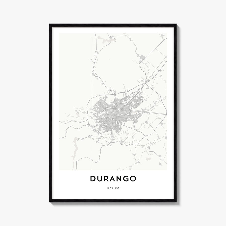 Durango, Mexico black & white map poster of Mexico – vertical wall art, unframed print shown in interior mockup