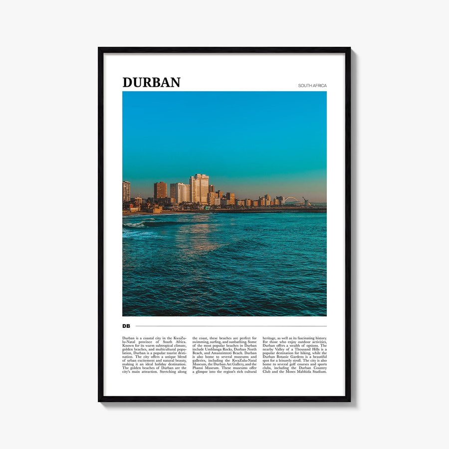 Durban colorful travel poster of South Africa – vertical wall art, unframed print shown in interior mockup