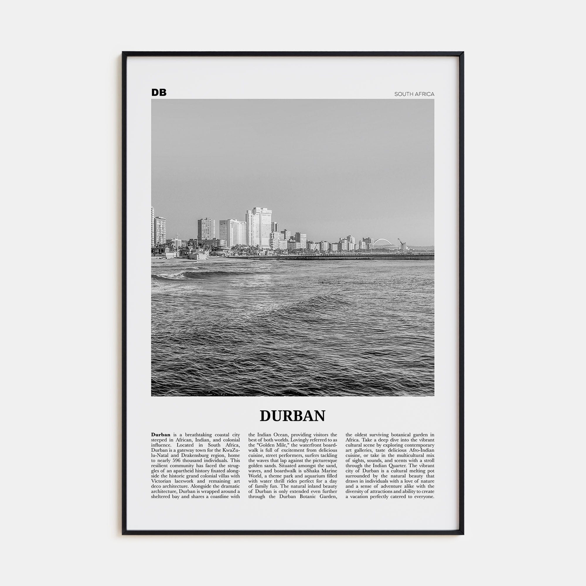 Durban Poster None / 8x12 in Nbourhood Travel B&W Poster