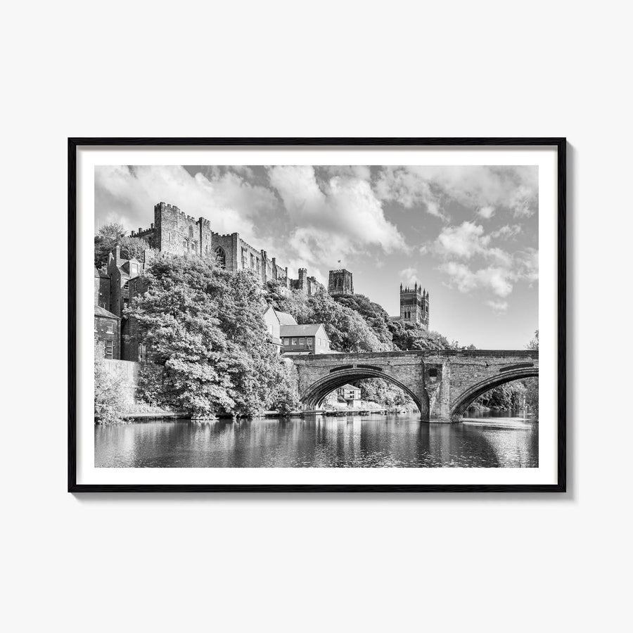 Durham, England black & white photo poster of United Kingdom – horizontal wall art, unframed print shown in interior mockup