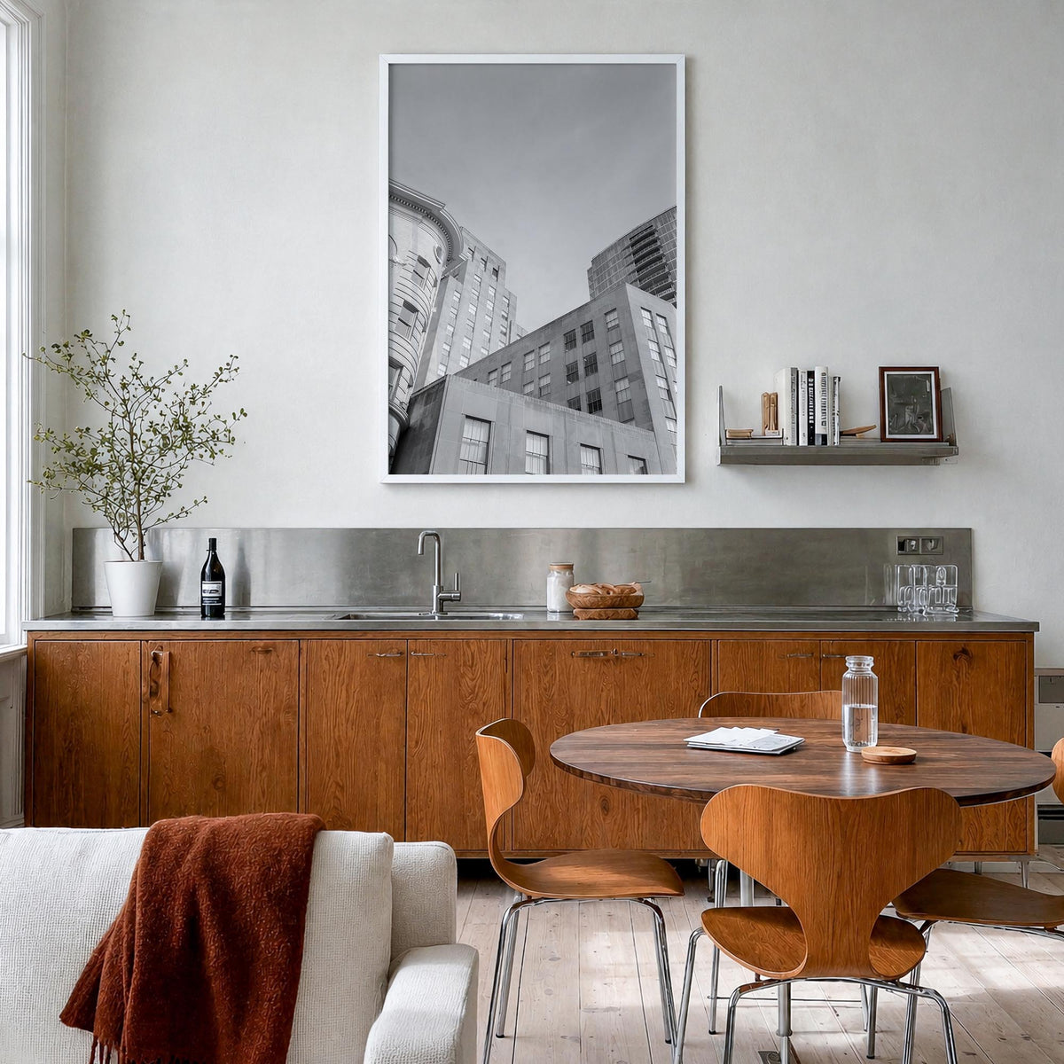 Durham, England black & white photo poster of United Kingdom – vertical wall art in white wood frame, hanging on wall