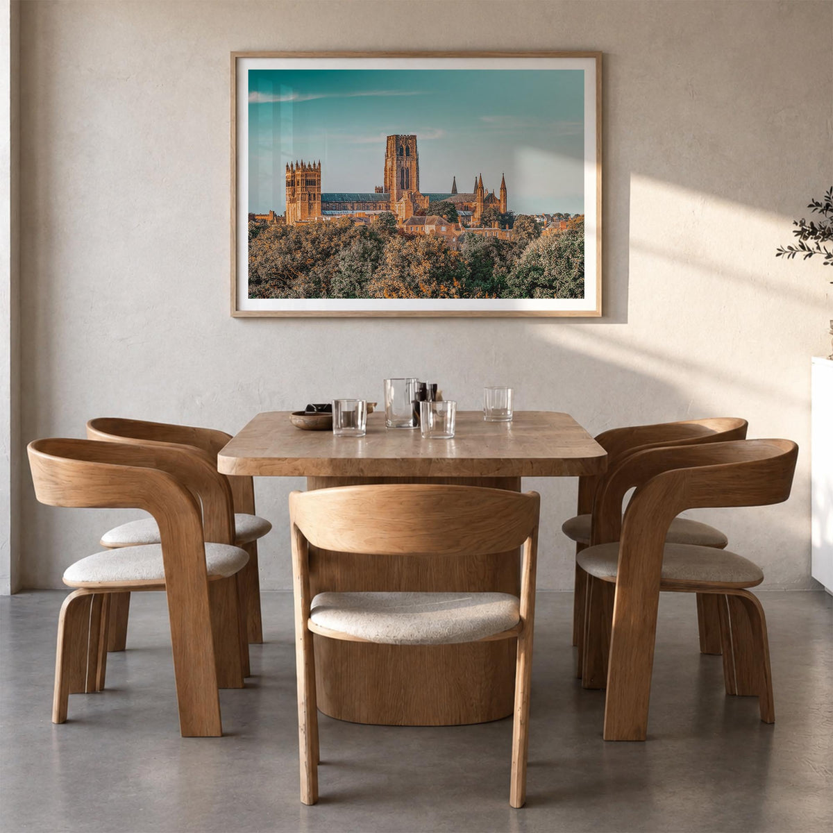 Durham, England colorful photo poster of United Kingdom – horizontal wall art in natural wood frame with white border, hangin