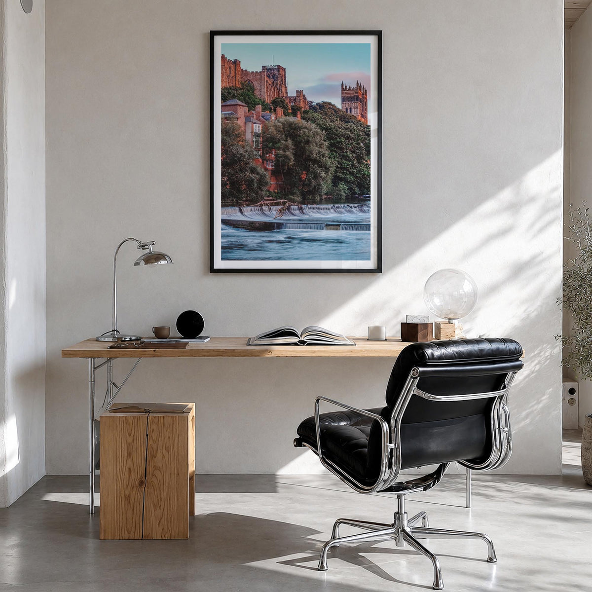 Durham, England no. 1 colorful photo poster of United Kingdom – vertical wall art in black wood frame with white border, hang