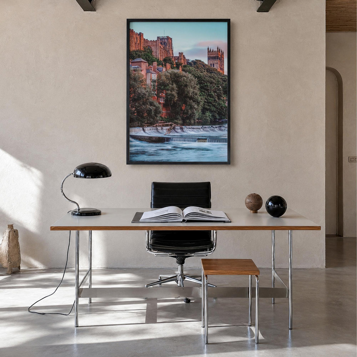 Durham, England no. 1 colorful photo poster of United Kingdom – vertical wall art in black wood frame, hanging on wall