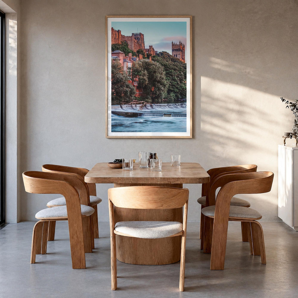 Durham, England no. 1 colorful photo poster of United Kingdom – vertical wall art in natural wood frame with white border, ha