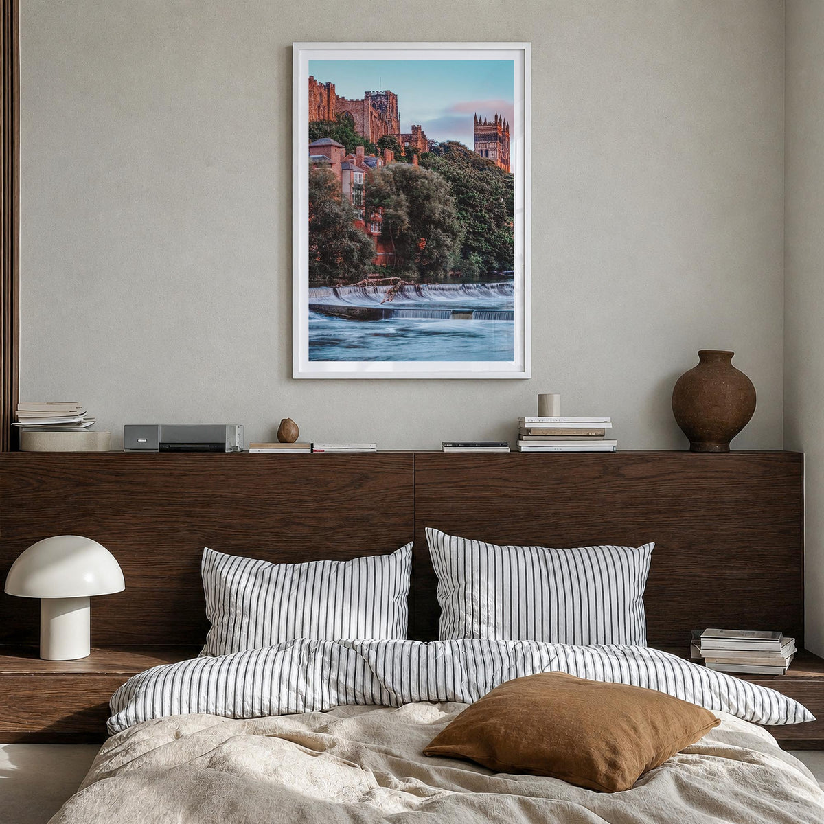 Durham, England no. 1 colorful photo poster of United Kingdom – vertical wall art in white wood frame with white border, hang
