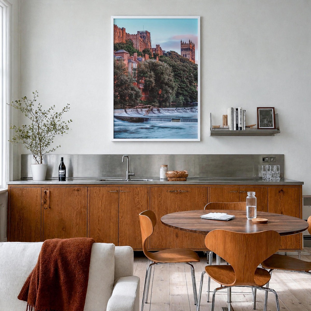 Durham, England no. 1 colorful photo poster of United Kingdom – vertical wall art in white wood frame, hanging on wall