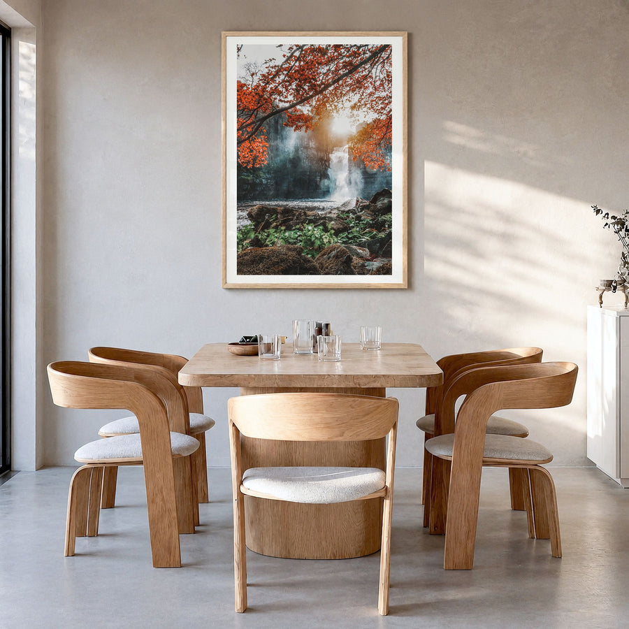 Durham, England Photo No 2 Poster in a natural wood frame, hanging in a dining room, white border