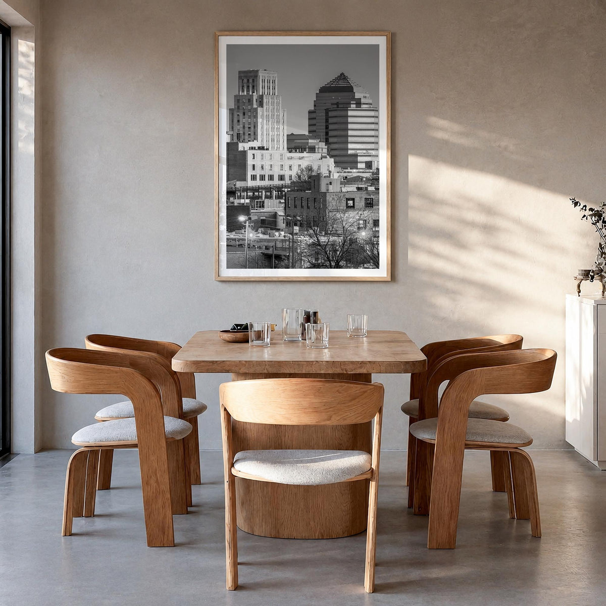 Durham, North Carolina black & white photo poster of North Carolina, USA – vertical wall art in natural wood frame with white