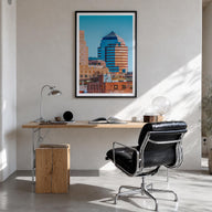 Durham, North Carolina colorful photo poster of North Carolina, USA – vertical wall art in black wood frame with white border