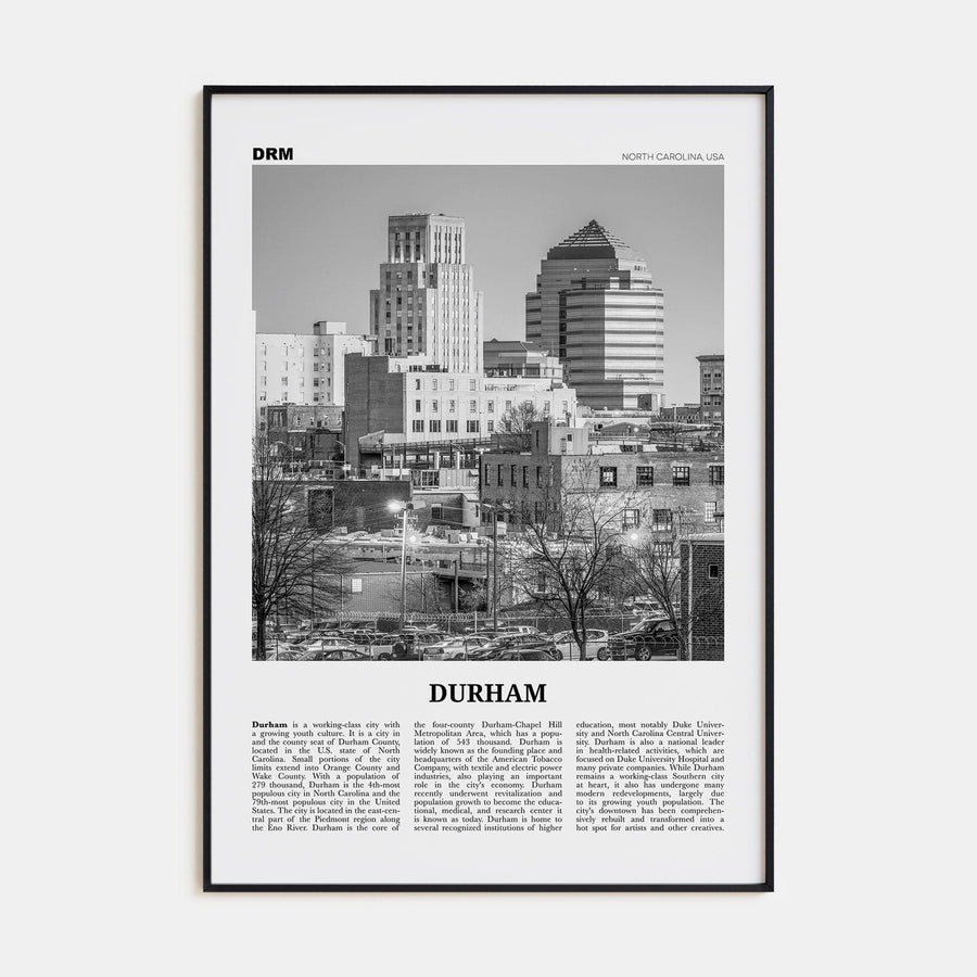 Durham, North Carolina Poster None / 8x12 in Nbourhood Travel B&W Poster