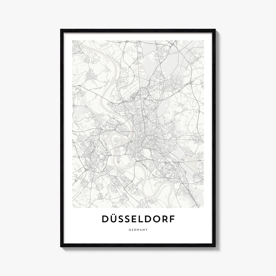 Düsseldorf black & white map poster of Germany – vertical wall art, unframed print shown in interior mockup
