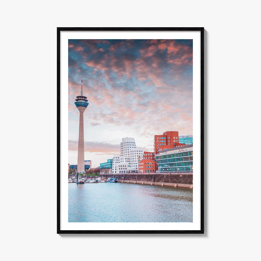 Düsseldorf colorful photo poster of Germany – vertical wall art, unframed print shown in interior mockup