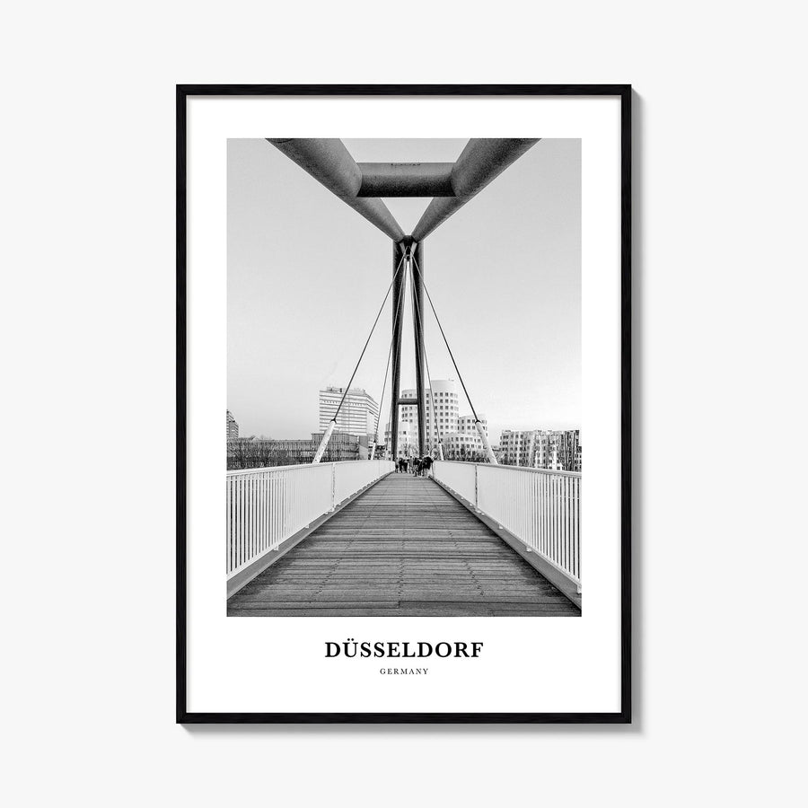 Düsseldorf no. 1 black & white classic poster of Germany – vertical wall art, unframed print shown in interior mockup