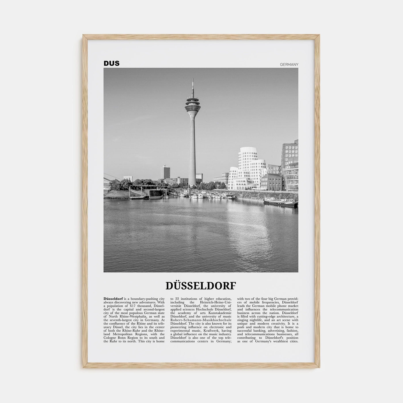 Düsseldorf No 1 Poster Natural Wood / 8x12 in Nbourhood Travel B&W Poster