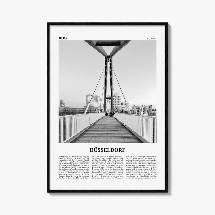 Düsseldorf no. 2 black & white newspaper poster of Germany – vertical wall art, unframed print shown in interior mockup