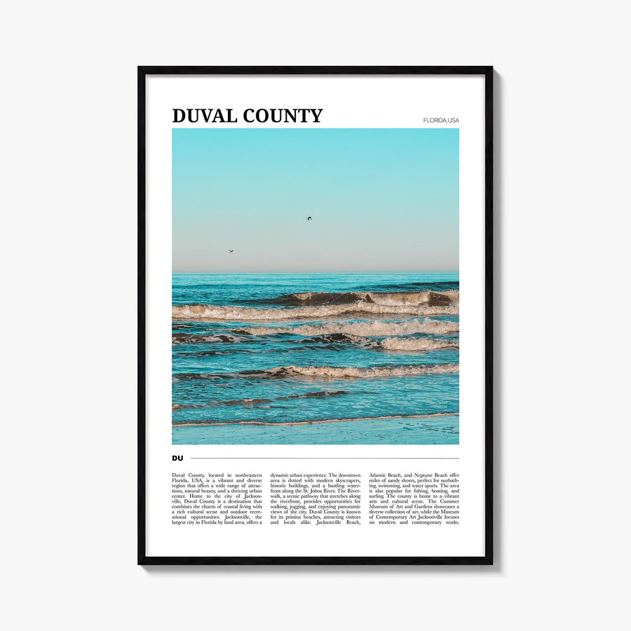 Duval County colorful travel poster of Florida, USA – vertical wall art, unframed print shown in interior mockup