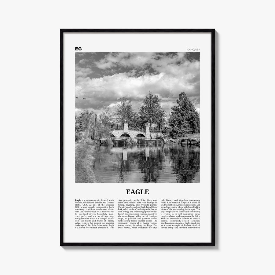 Eagle black & white newspaper poster of Idaho, USA – vertical wall art, unframed print shown in interior mockup