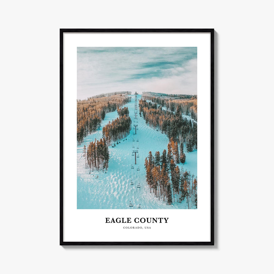 Eagle County colorful classic poster of Colorado, USA – vertical wall art, unframed print shown in interior mockup