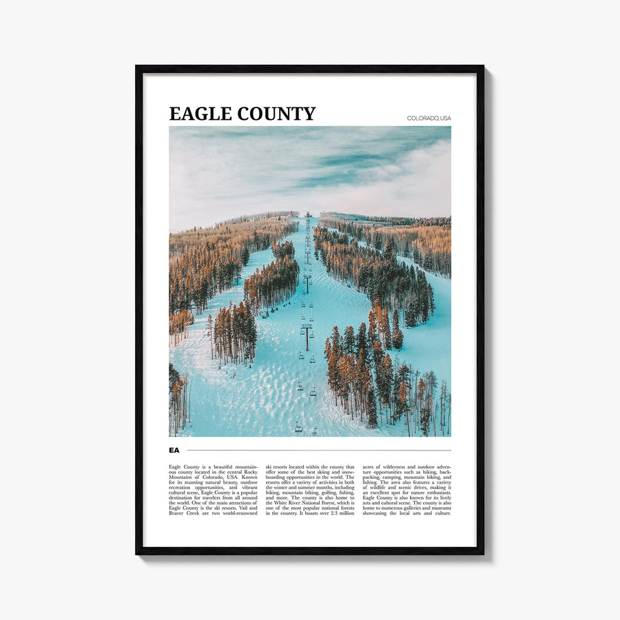 Eagle County colorful travel poster of Colorado, USA – vertical wall art, unframed print shown in interior mockup