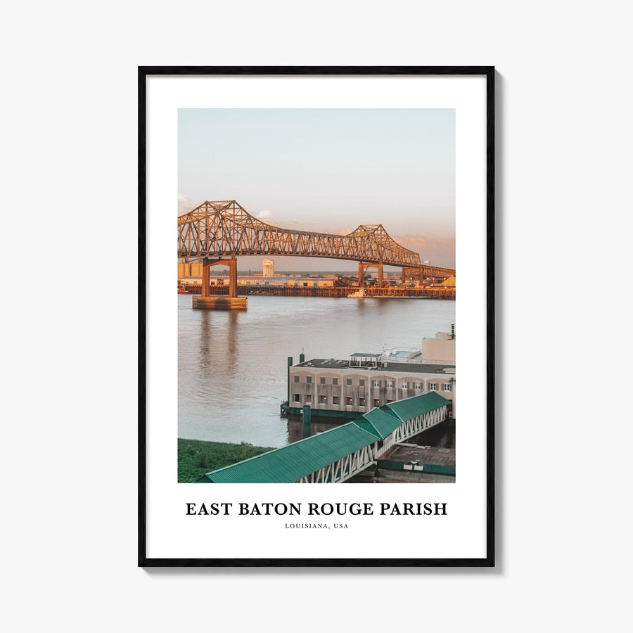 East Baton Rouge Parish colorful classic poster of Louisiana, USA – vertical wall art, unframed print shown in interior mocku