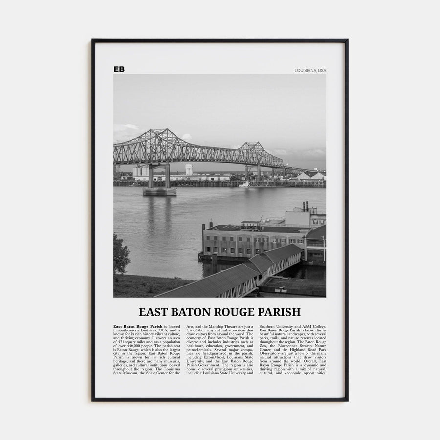 East Baton Rouge Parish Poster Black Metal / 8x12 in Nbourhood Travel B&W Poster