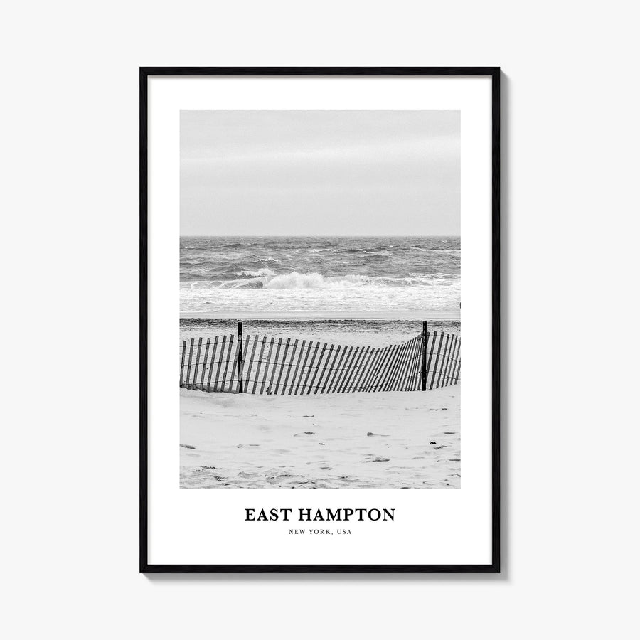 East Hampton black & white classic poster of New York, USA – vertical wall art, unframed print shown in interior mockup