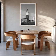 East Hampton black & white photo poster of New York, USA – vertical wall art in natural wood frame with white border, hanging