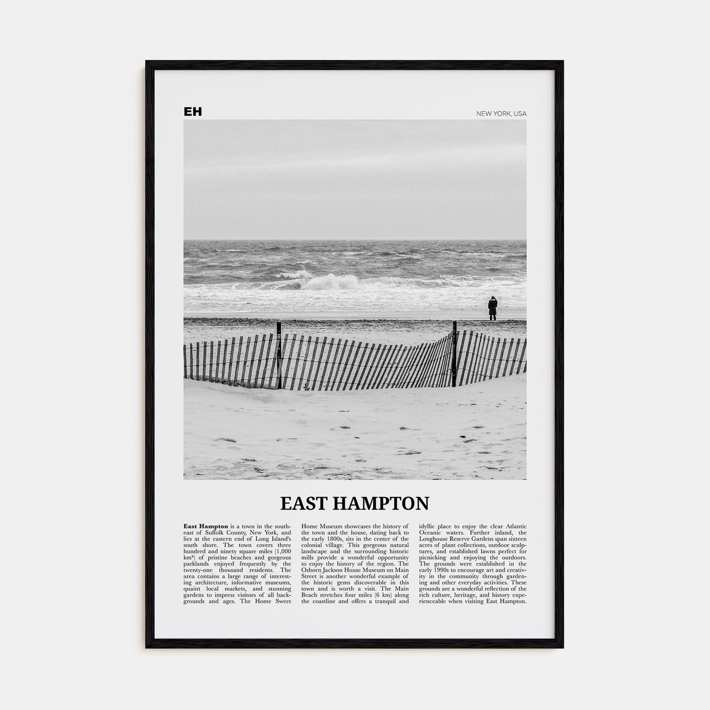 East Hampton Poster Black Wood / 8x12 in Nbourhood Travel B&W Poster