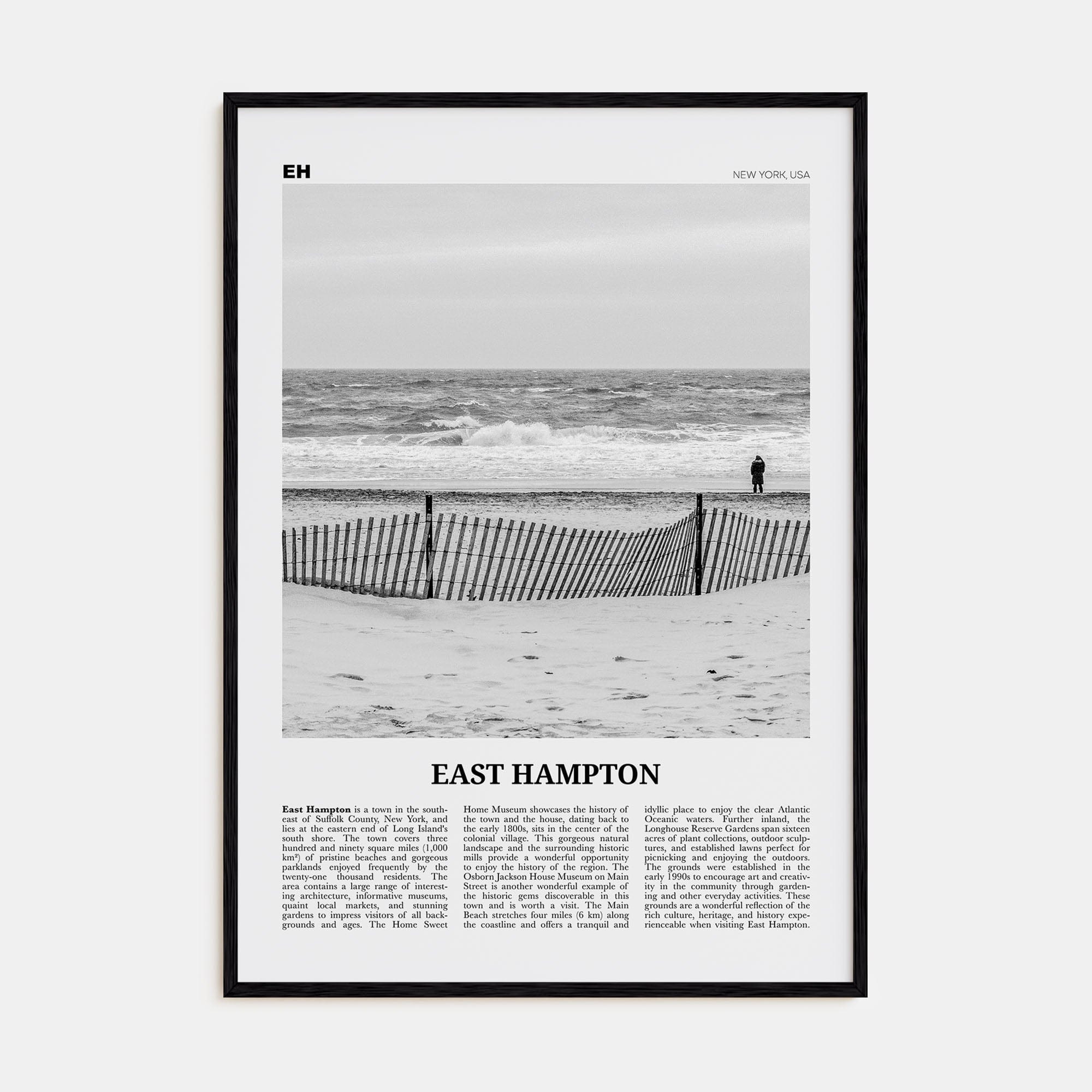 East Hampton Poster Black Wood / 8x12 in Nbourhood Travel B&W Poster