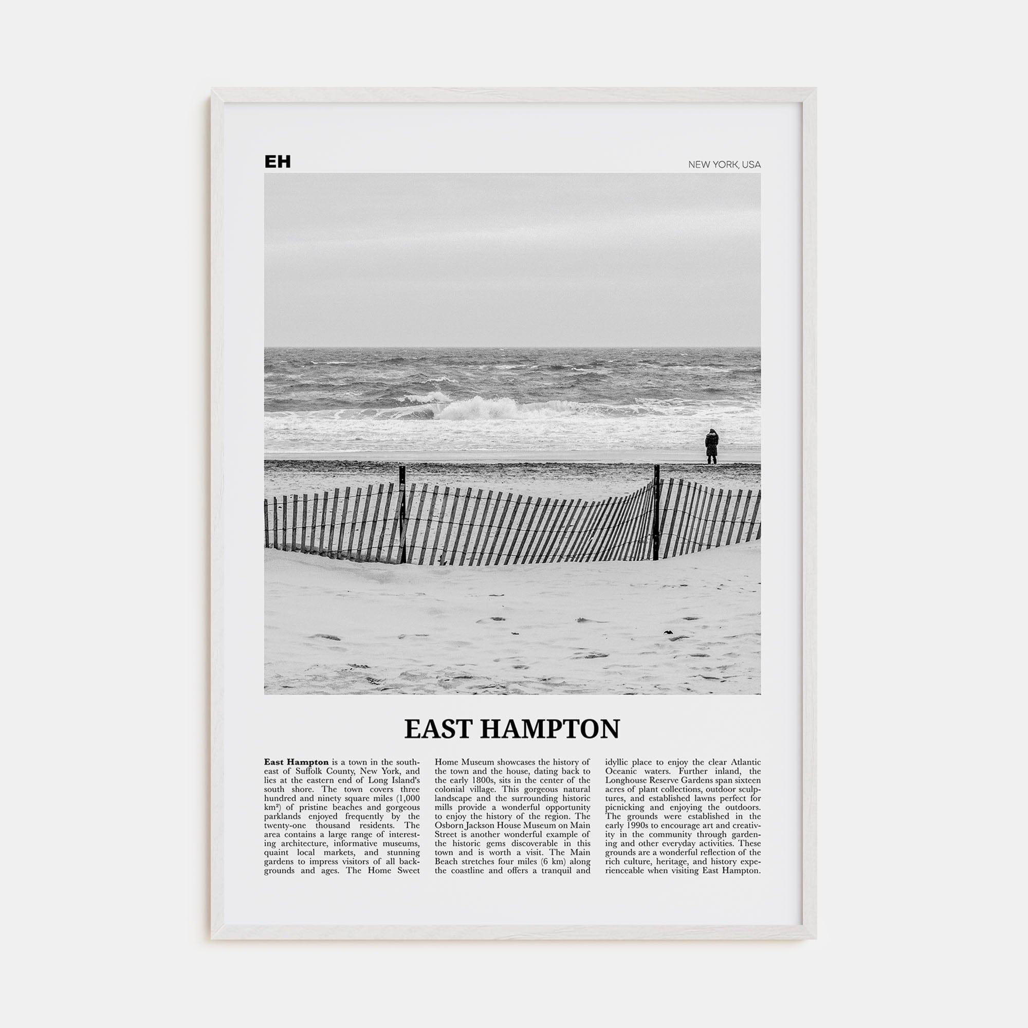 East Hampton Poster White Wood / 8x12 in Nbourhood Travel B&W Poster