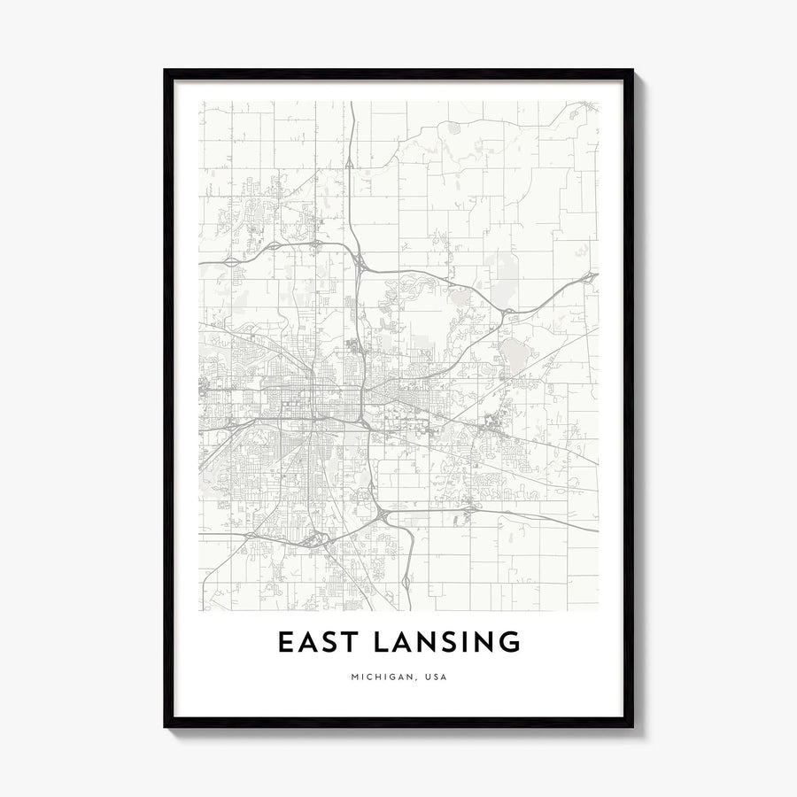 East Lansing Map Poster, framed poster mockup