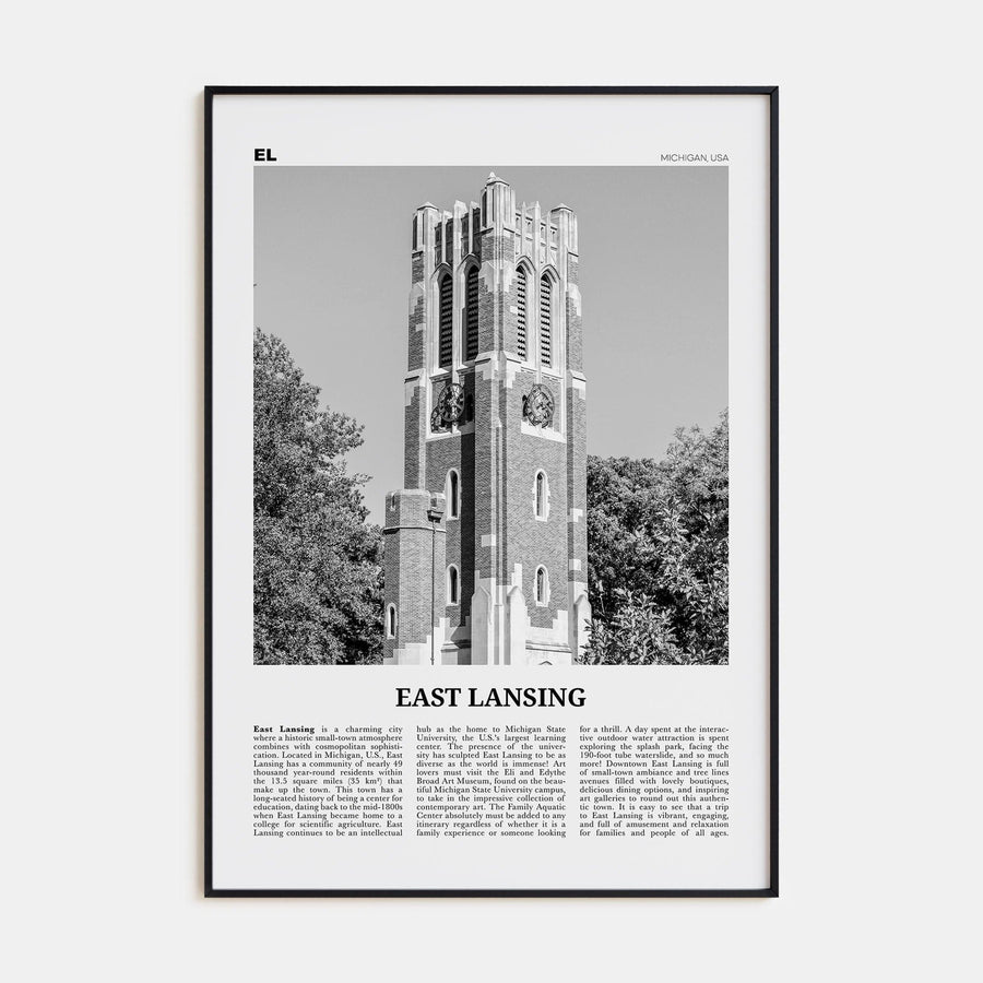 East Lansing Poster None / 8x12 in Nbourhood Travel B&W Poster