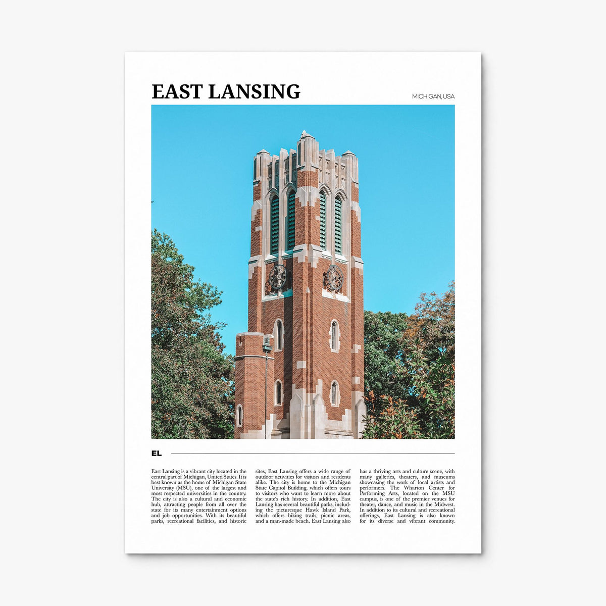 East Lansing Travel Poster, print only (unframed)