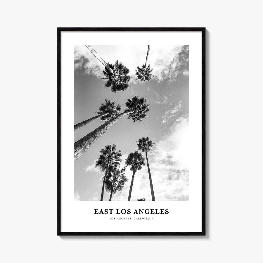 East Los Angeles black & white classic poster of Los Angeles, California – vertical wall art, unframed print shown in interio