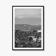 East Los Angeles black & white photo poster of Los Angeles, California – vertical wall art, unframed print shown in interior 
