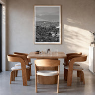 East Los Angeles black & white photo poster of Los Angeles, California – vertical wall art in natural wood frame with white b
