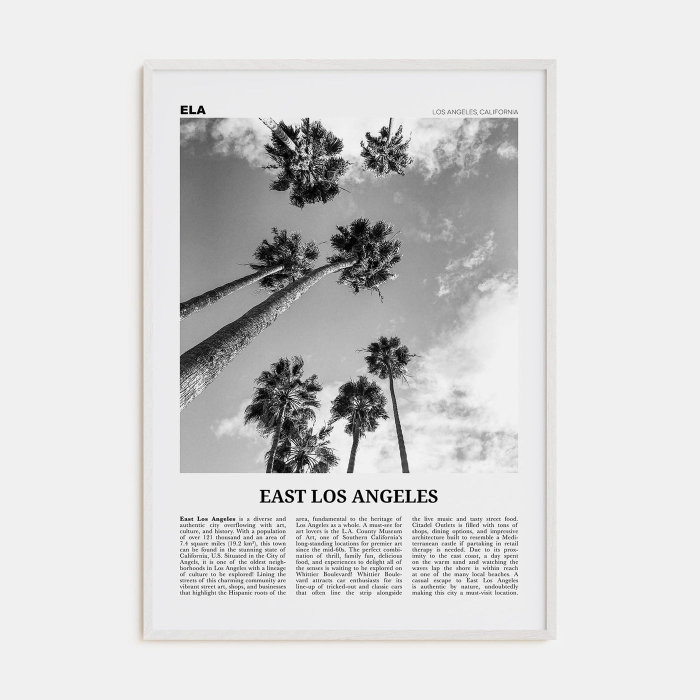 East Los Angeles Poster White Wood / 8x12 in Nbourhood Travel B&W Poster