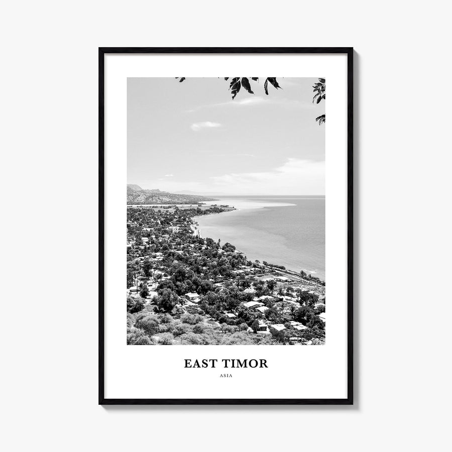 East Timor black & white classic poster of Asia – vertical wall art, unframed print shown in interior mockup