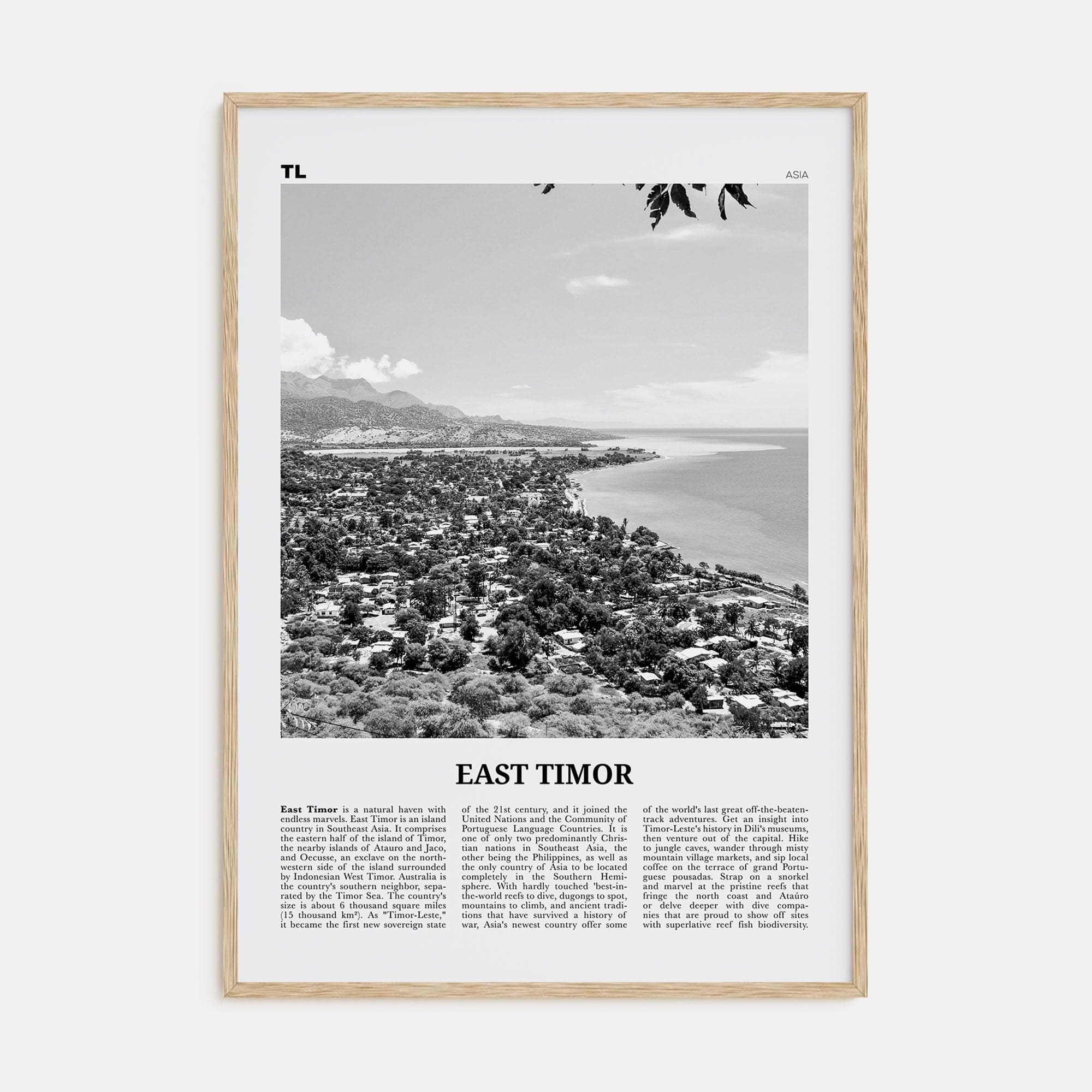 East Timor Poster Natural Wood / 8x12 in Nbourhood Travel B&W Poster