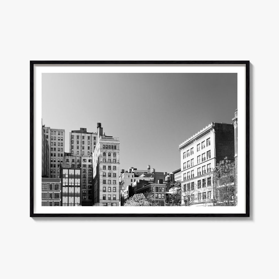 East Village, New York black & white photo poster of New York, USA – horizontal wall art, unframed print shown in interior mo