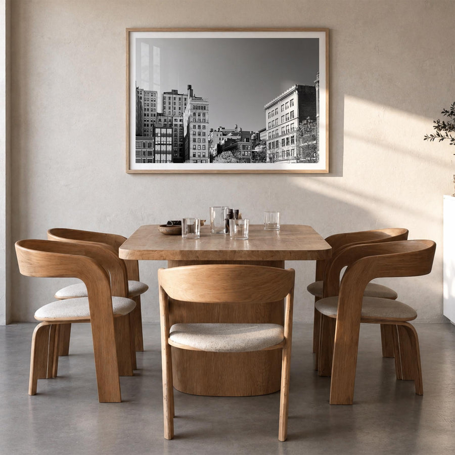 East Village, New York black & white photo poster of New York, USA – horizontal wall art in natural wood frame with white bor