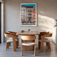 East Village, New York colorful photo poster of New York, USA – vertical wall art in natural wood frame with white border, ha