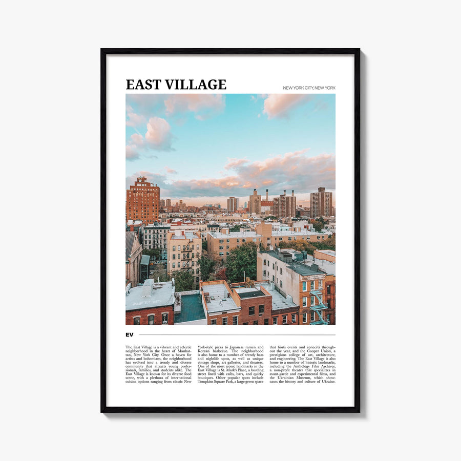 East Village, New York colorful travel poster of New York, USA – vertical wall art, unframed print shown in interior mockup
