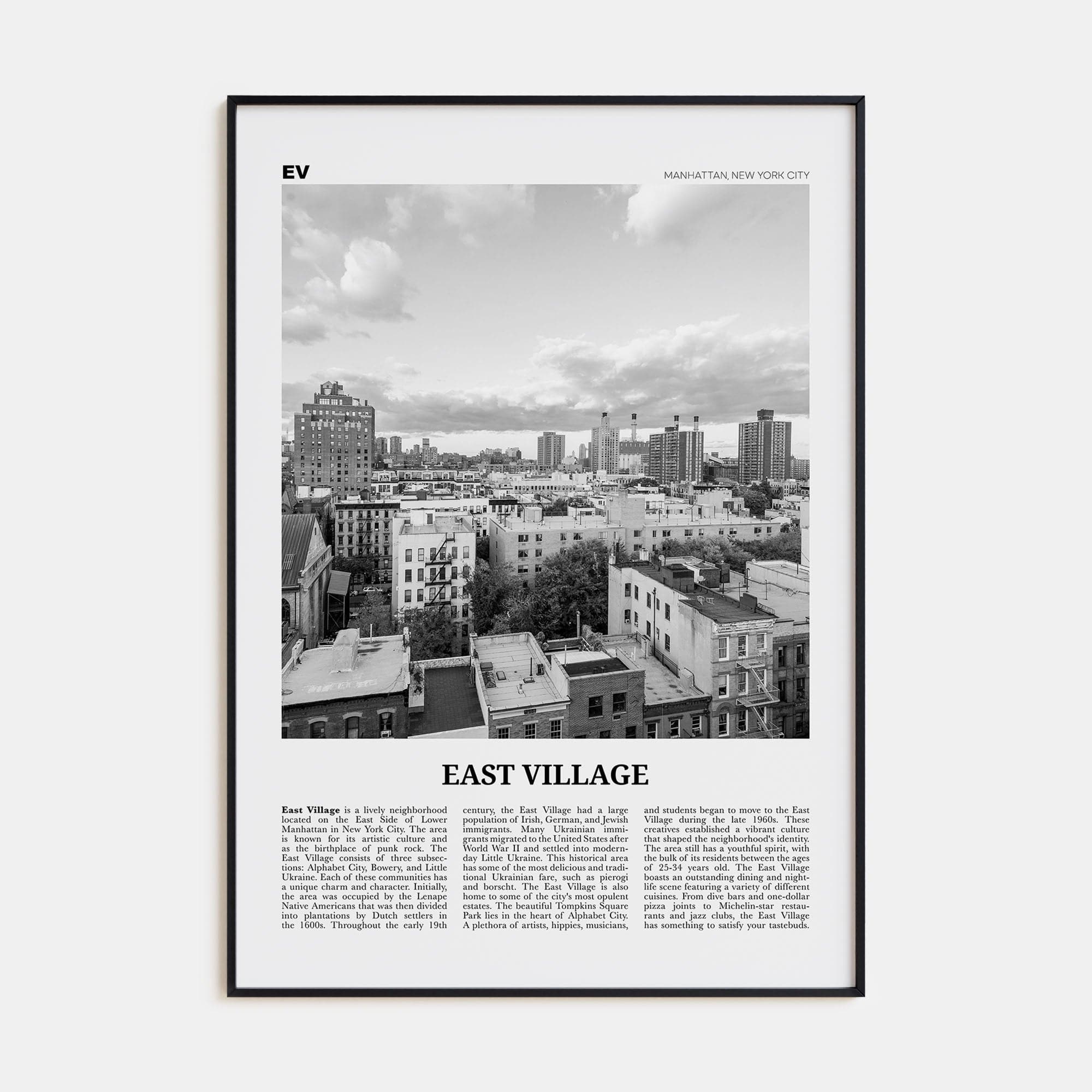 East Village, New York Poster None / 8x12 in Nbourhood Travel B&W Poster