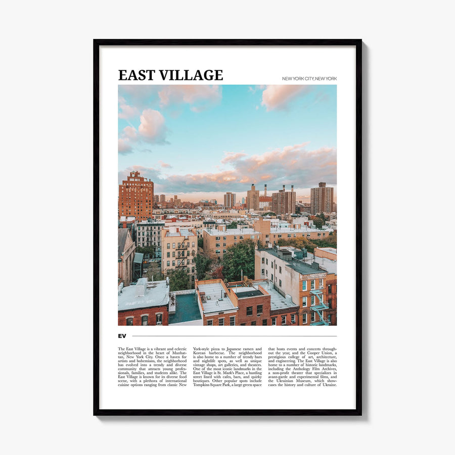 East Village, New York Travel Poster, framed poster mockup