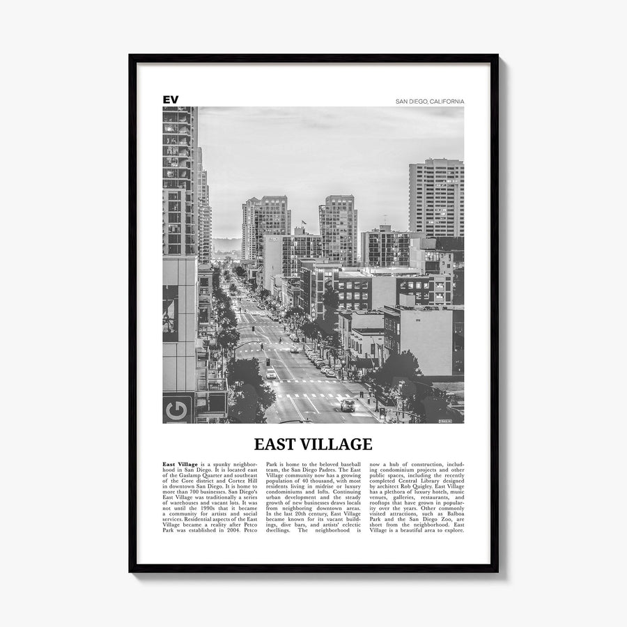 East Village, San Diego Newspaper Poster, framed poster mockup