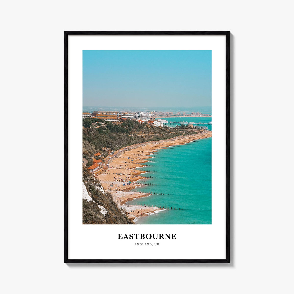Eastbourne colorful classic poster of United Kingdom – vertical wall art, unframed print shown in interior mockup