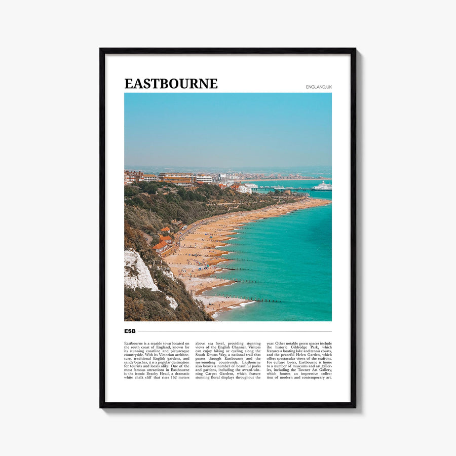 Eastbourne colorful travel poster of United Kingdom – vertical wall art, unframed print shown in interior mockup