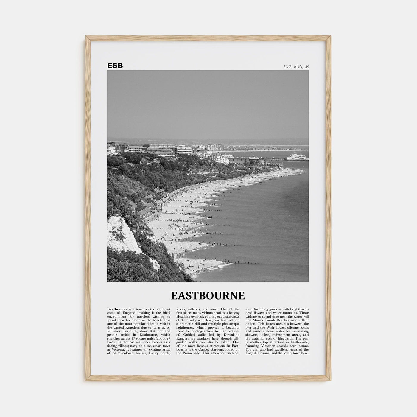 Eastbourne Poster Natural Wood / 8x12 in Nbourhood Travel B&W Poster